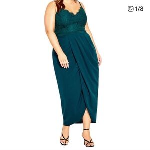 City Chic dress Touch of Lace sleeveless emerald size XXL 24